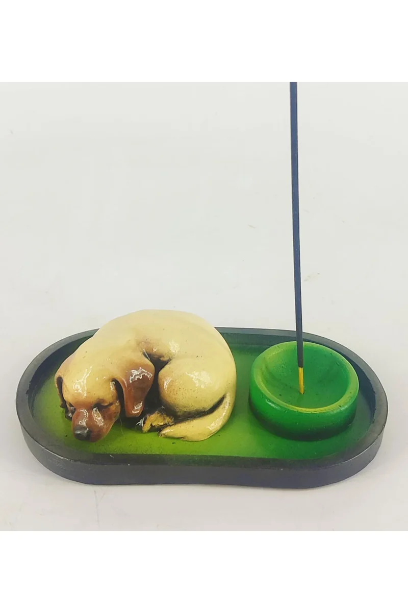 Uyuyan Köpek Çubuk Tütsülük ve Tealight - Kahve - Görsel 2