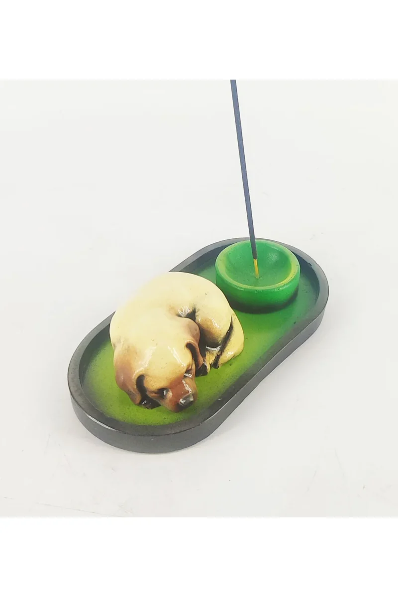 Uyuyan Köpek Çubuk Tütsülük ve Tealight - Kahve - Görsel 3