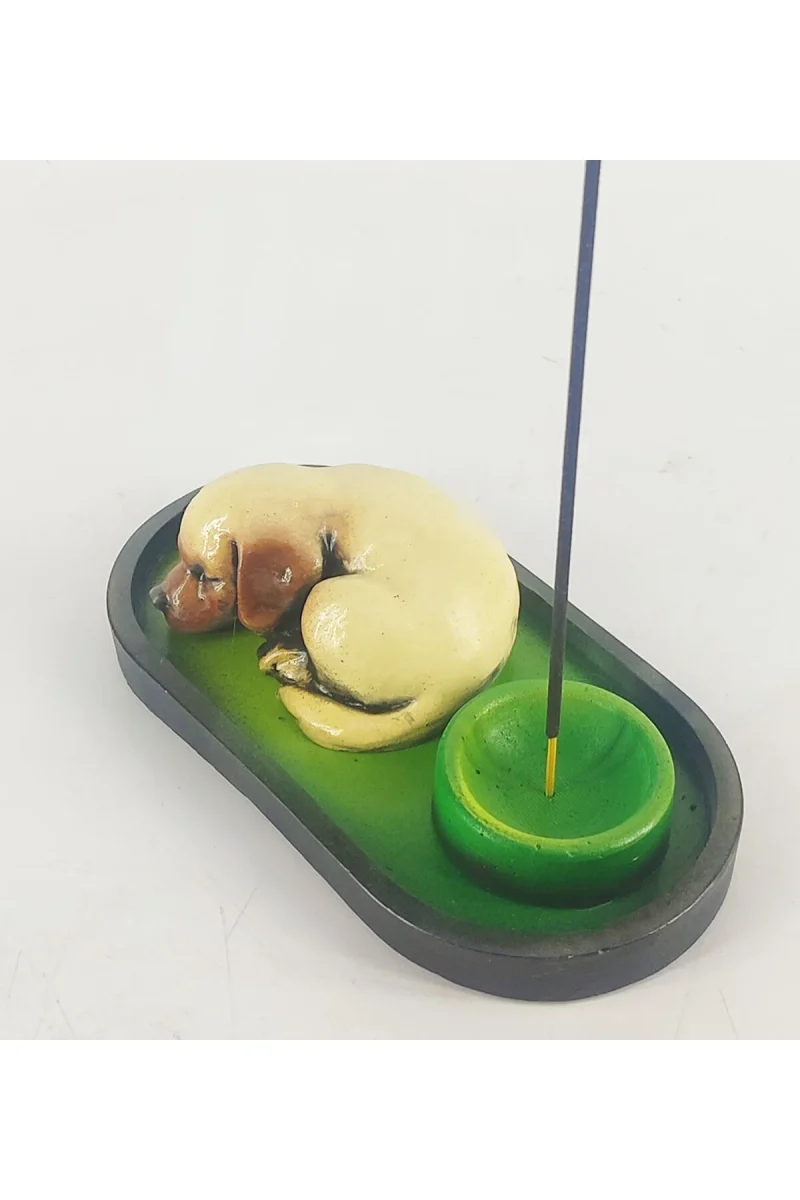 Uyuyan Köpek Çubuk Tütsülük ve Tealight - Kahve - Görsel 4