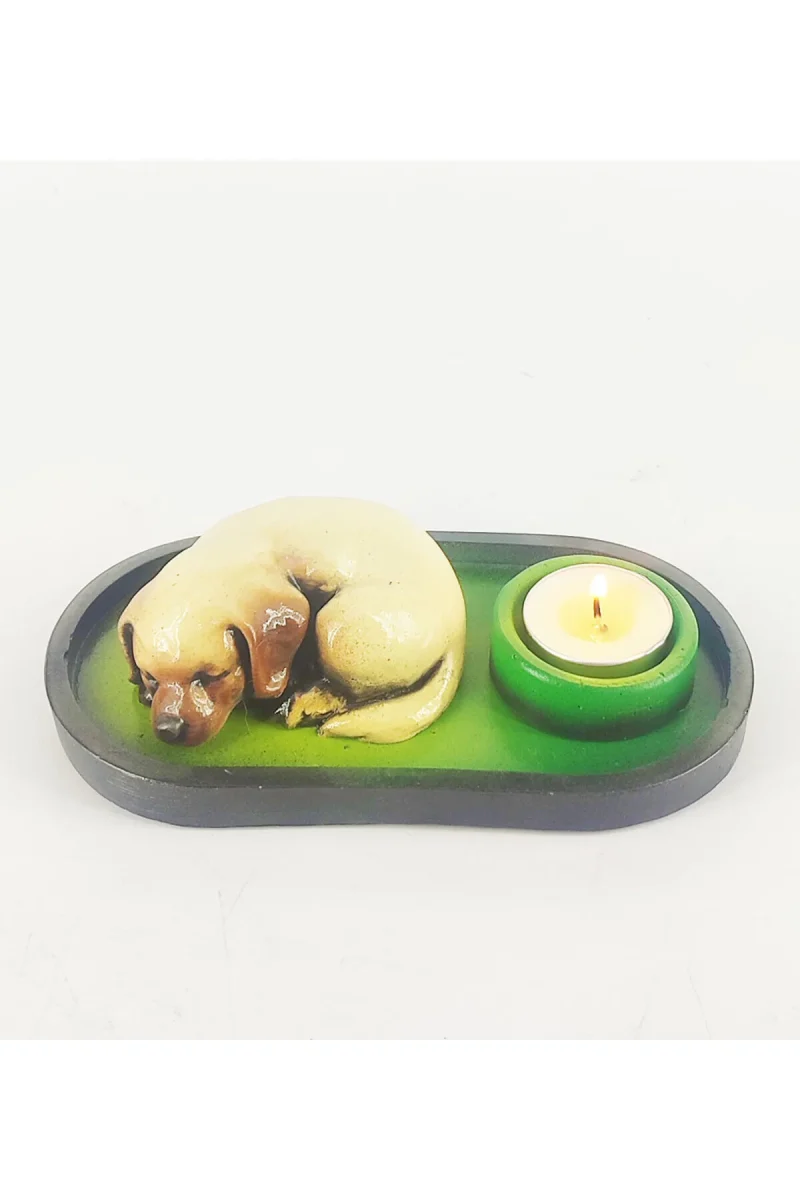 Uyuyan Köpek Çubuk Tütsülük ve Tealight - Kahve - Görsel 5