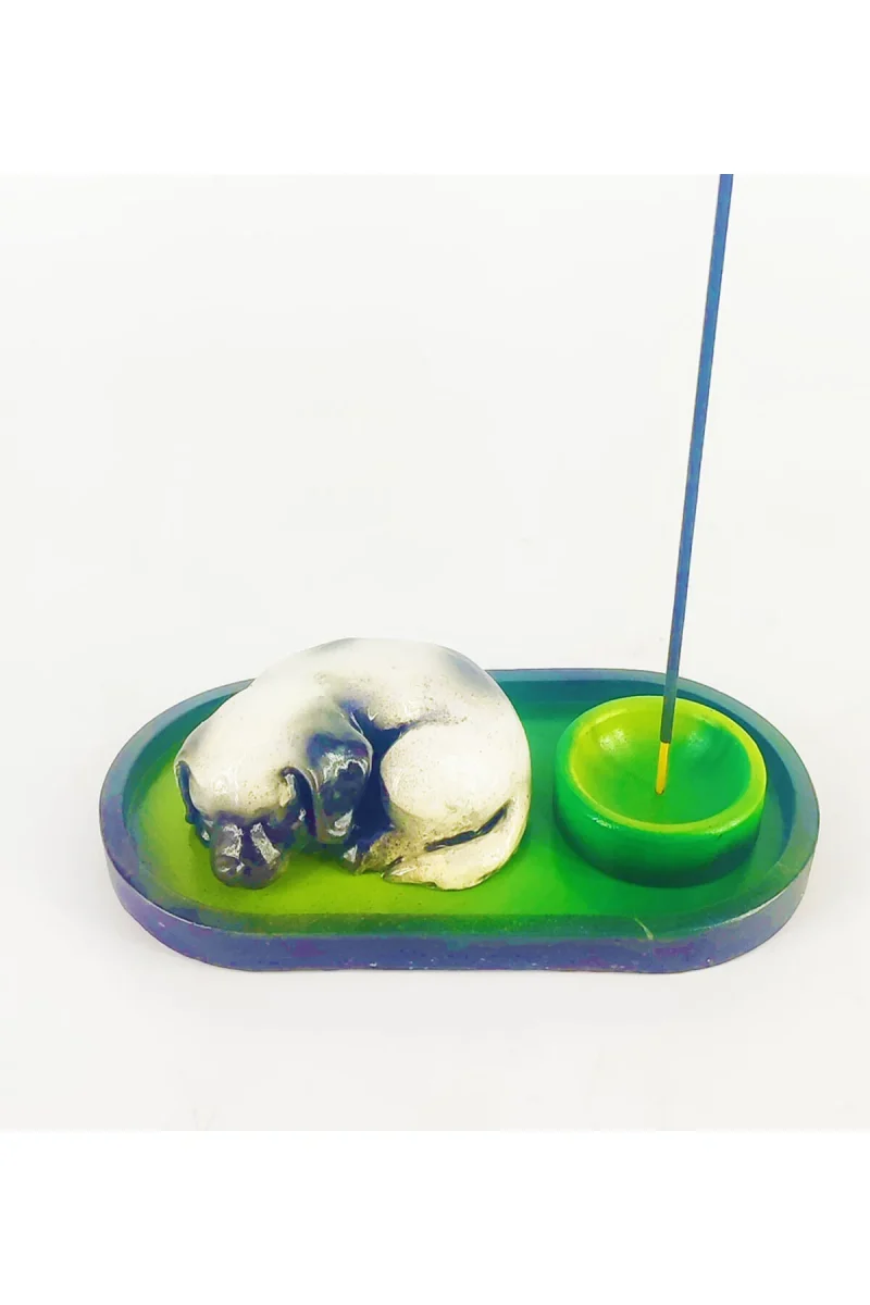Uyuyan Köpek Çubuk Tütsülük ve Tealight - Beyaz - Görsel 2
