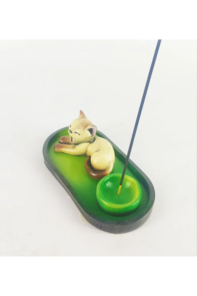Uykucu Kedi Çubuk Tütsülük ve Tealight - Kahve - Görsel 3