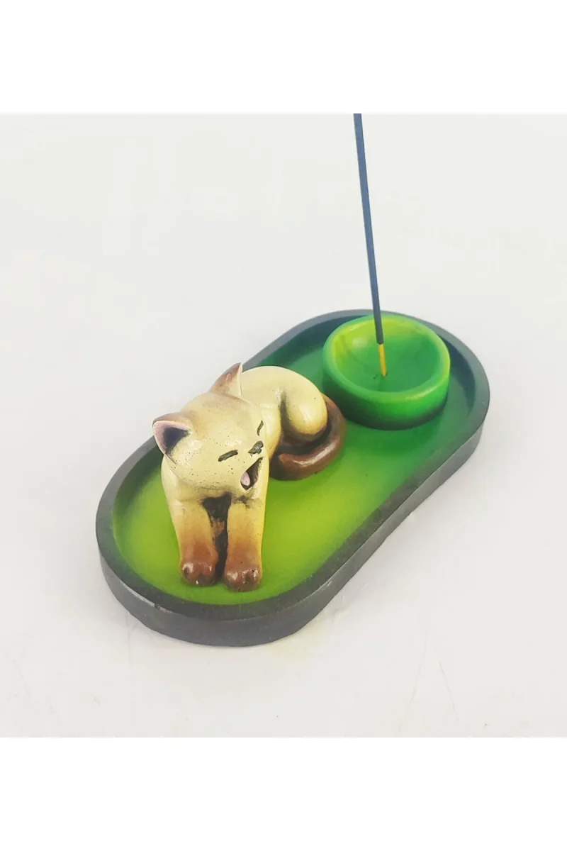 Uykucu Kedi Çubuk Tütsülük ve Tealight - Kahve - Görsel 4