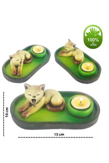 Uykucu Kedi Çubuk Tütsülük ve Tealight - Kahve