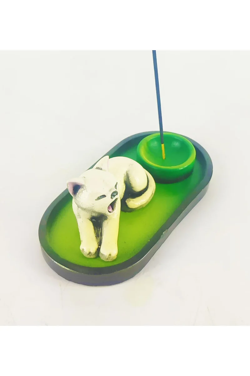 Uykucu Kedi Çubuk Tütsülük ve Tealight - Beyaz - Görsel 3