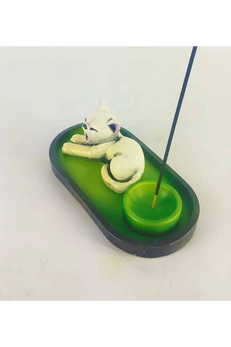 Uykucu Kedi Çubuk Tütsülük ve Tealight - Beyaz - Görsel 4