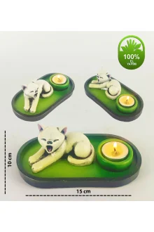 Uykucu Kedi Çubuk Tütsülük ve Tealight - Beyaz