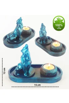 Uluyan Kübik Kurt Çubuk Tütsülük ve Tealight - Mavi