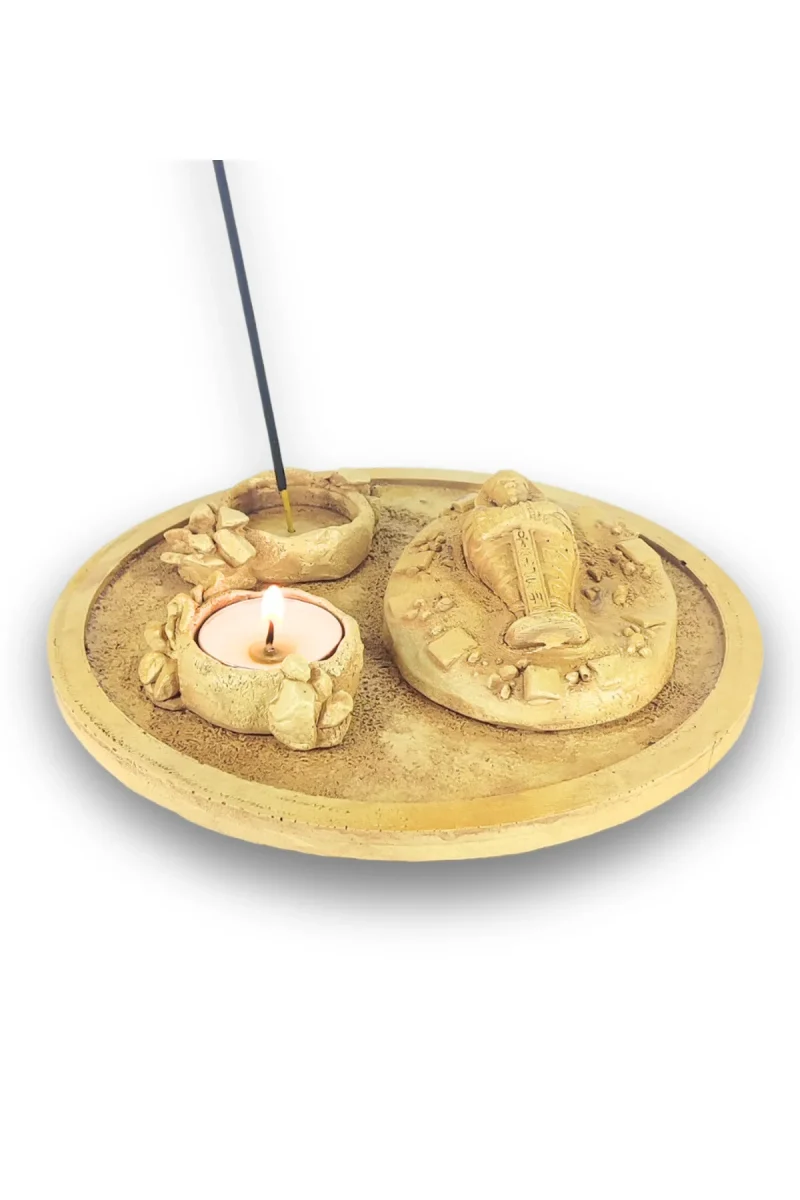 Antik Mısır Daire Sarcophagus Lahit Çubuk Tütsülük ve Tealight - Görsel 5