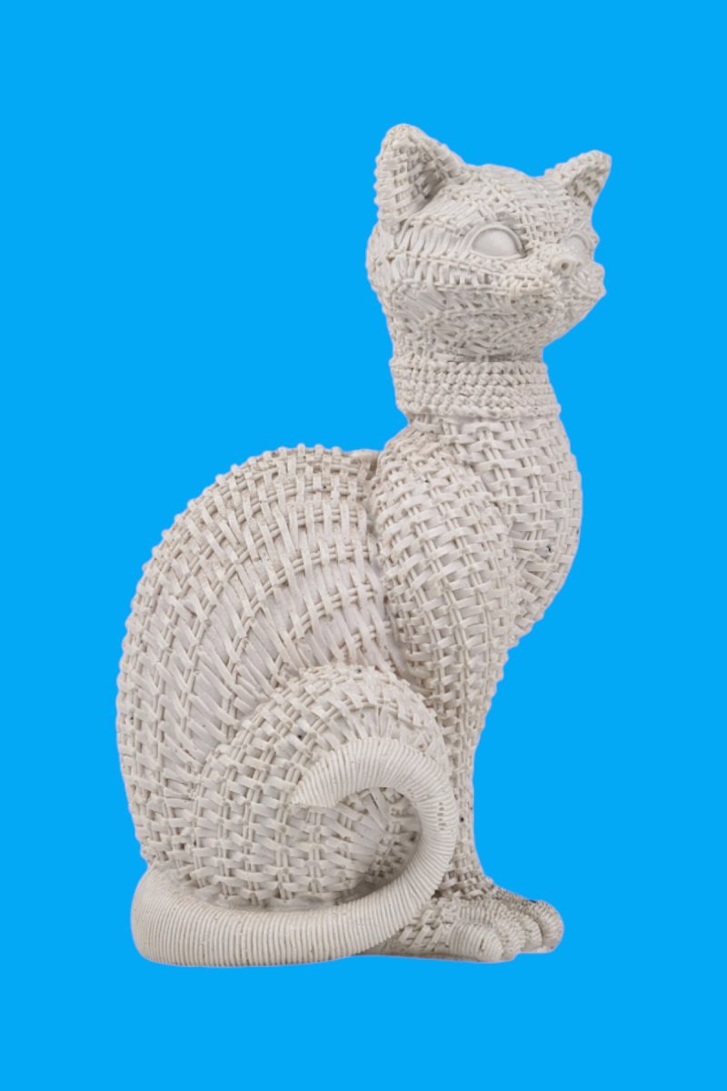 Hasır Desenli Oturan Kedi Biblo Ham Polyester