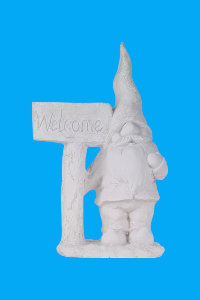 Welcome Yazılı Cüce Heykeli Bahçe ve Kapı Süsü Biblo Ham Polyester