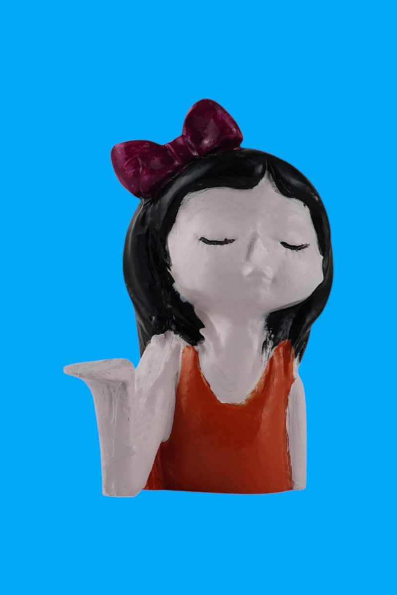 Uzun Saçlı Kız Sukulent Saksı Ham Polyester