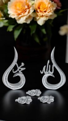 Allah Muhammed Biblo ve Polyester Üç Gül - Gümüş
