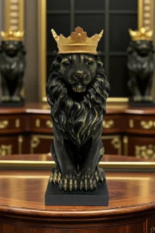 Aslan Kral Heykeli Biblo - Siyah/Altın