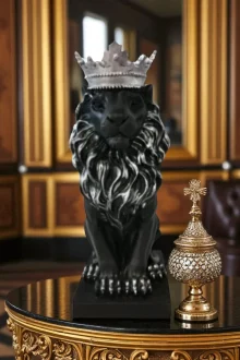 Aslan Kral Heykeli Biblo - Siyah/Gümüş