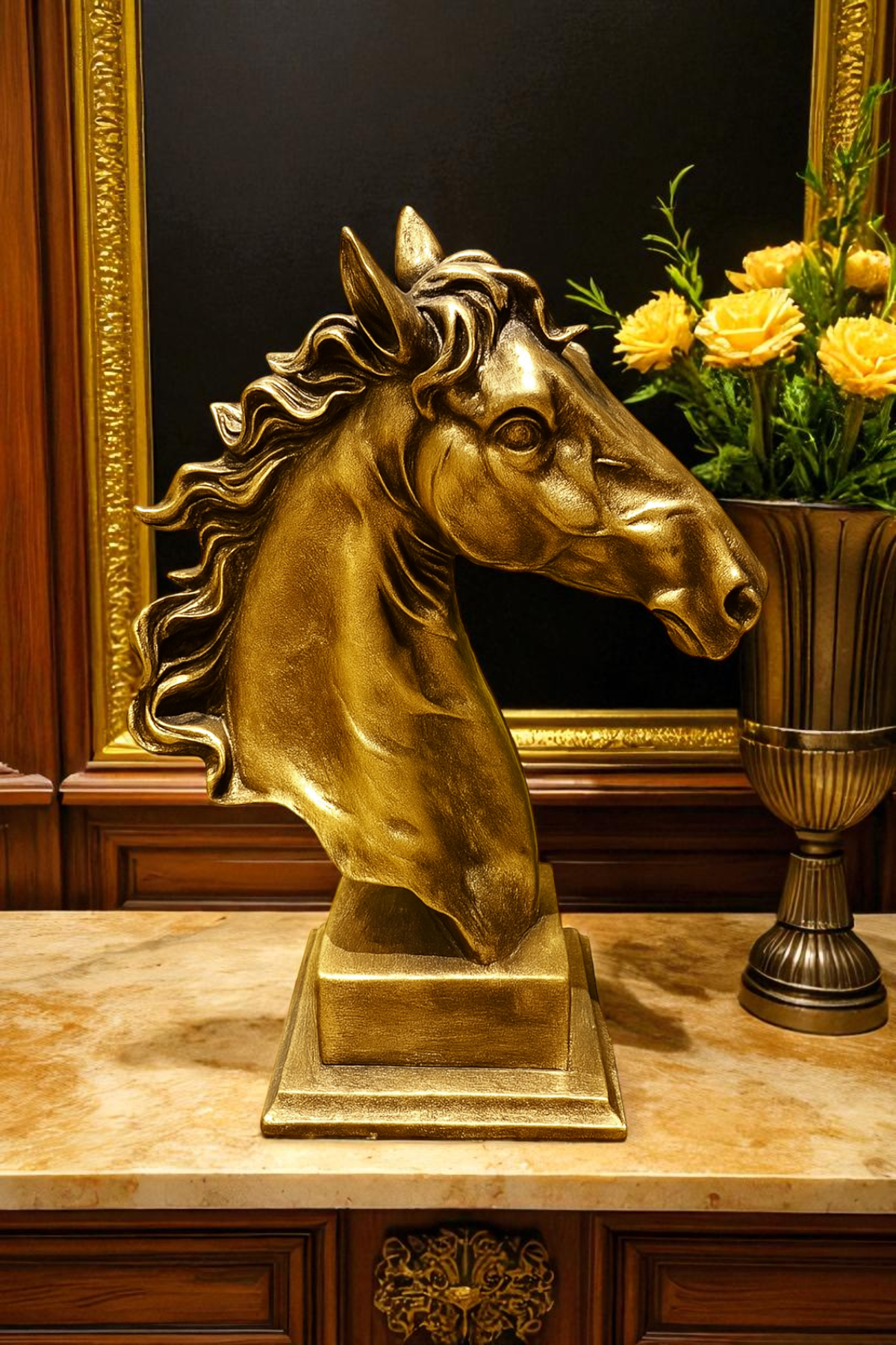 At Kafası Büst Biblo - Altın