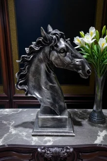 At Kafası Büst Biblo - Siyah