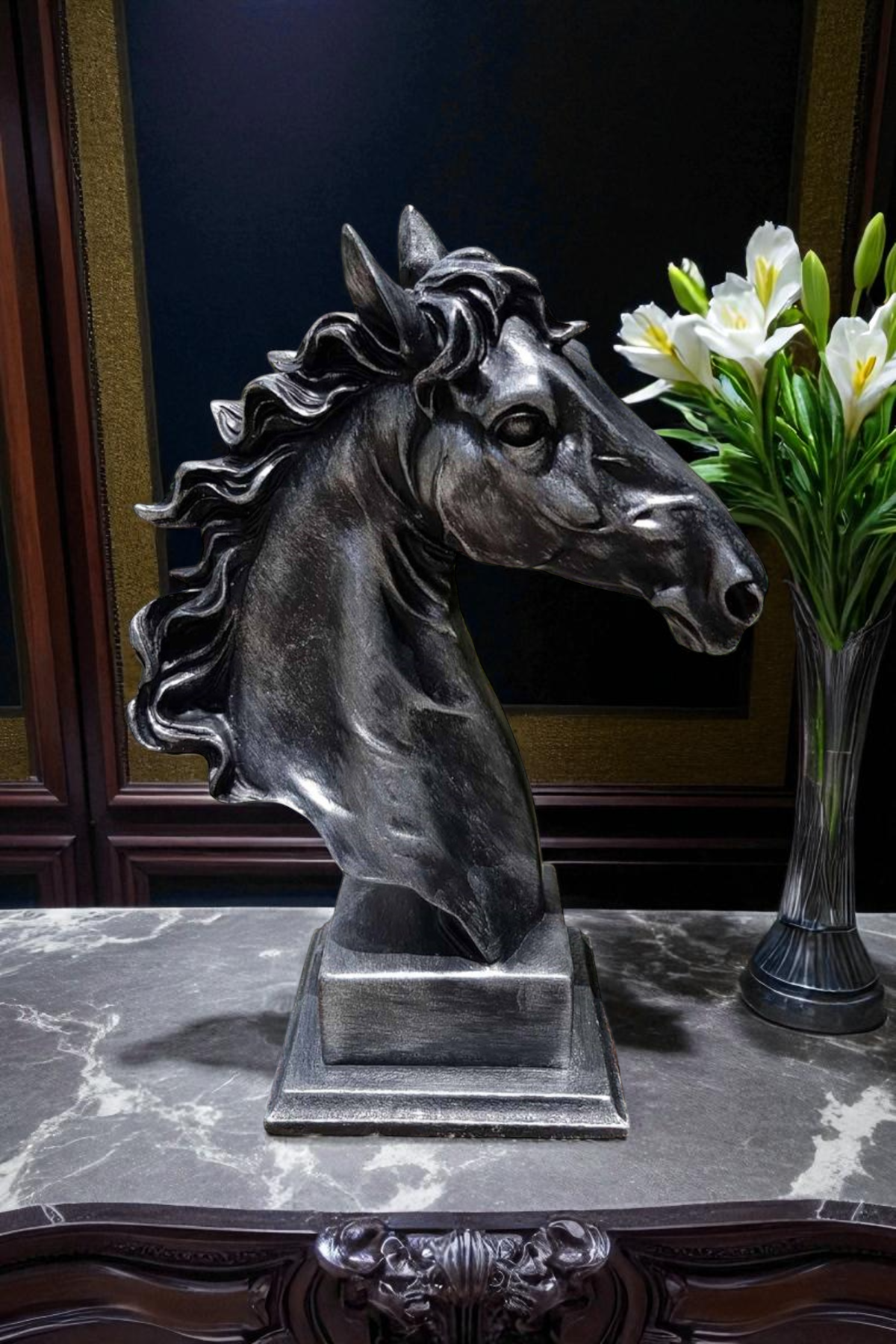 At Kafası Büst Biblo - Siyah