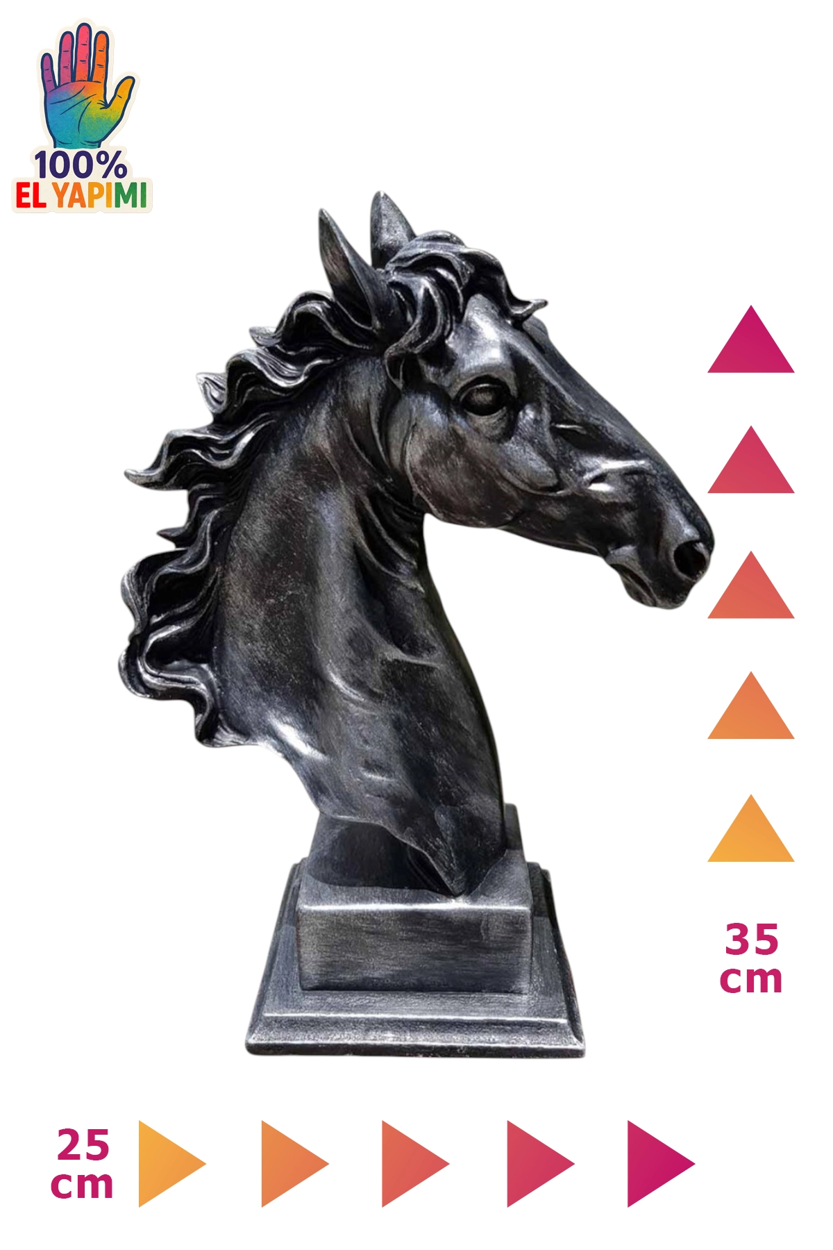 At Kafası Büst Biblo - Siyah