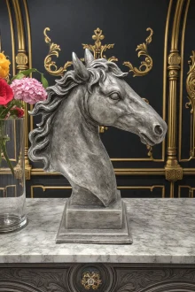 At Kafası Büst Biblo - Gümüş