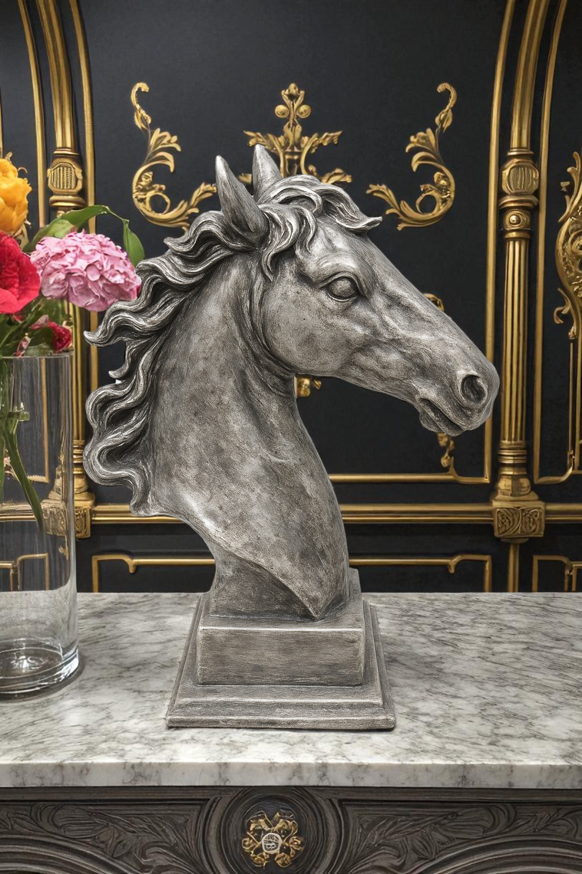 At Kafası Büst Biblo - Gümüş