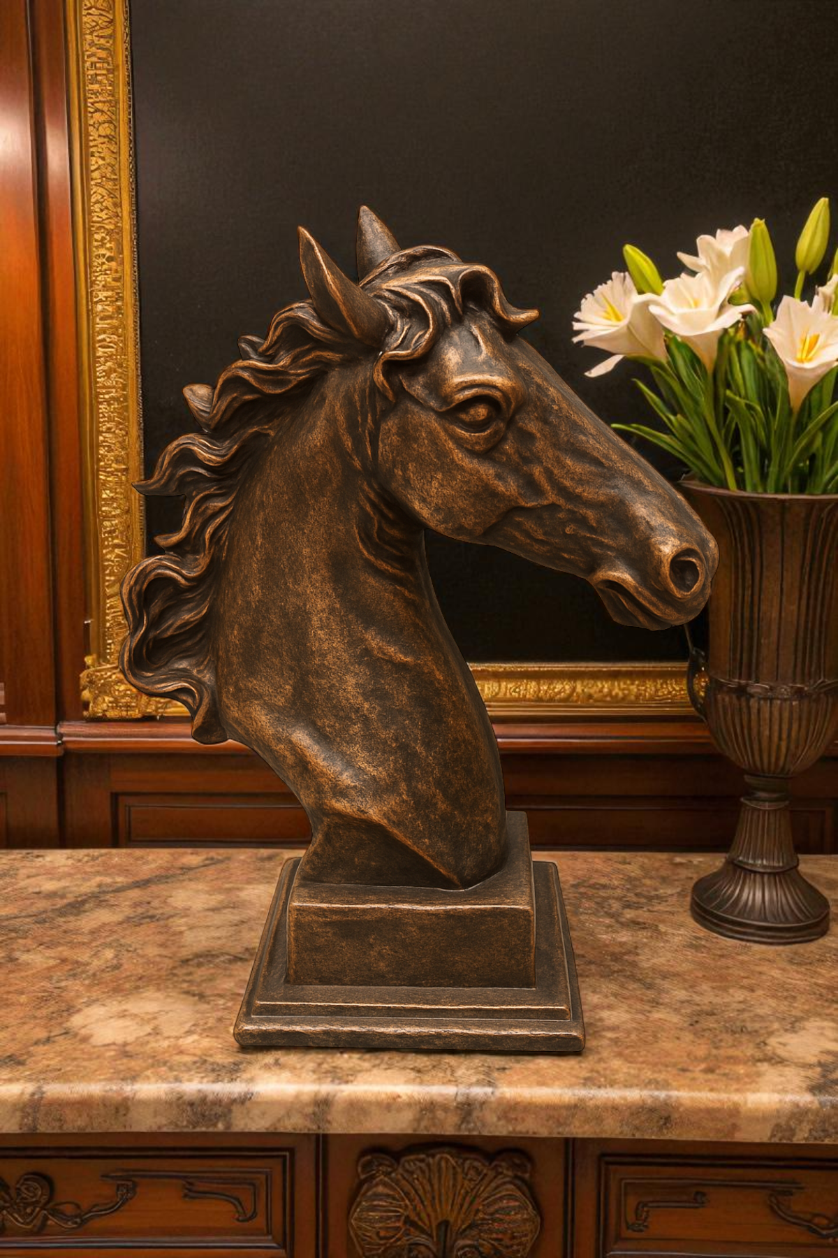 At Kafası Büst Biblo - Bronz