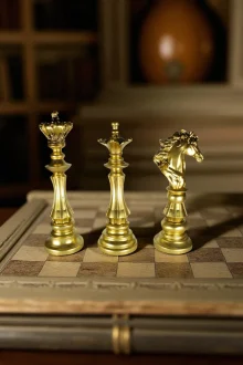 Dekoratif Satranç Takımı Biblo Seti - Altın