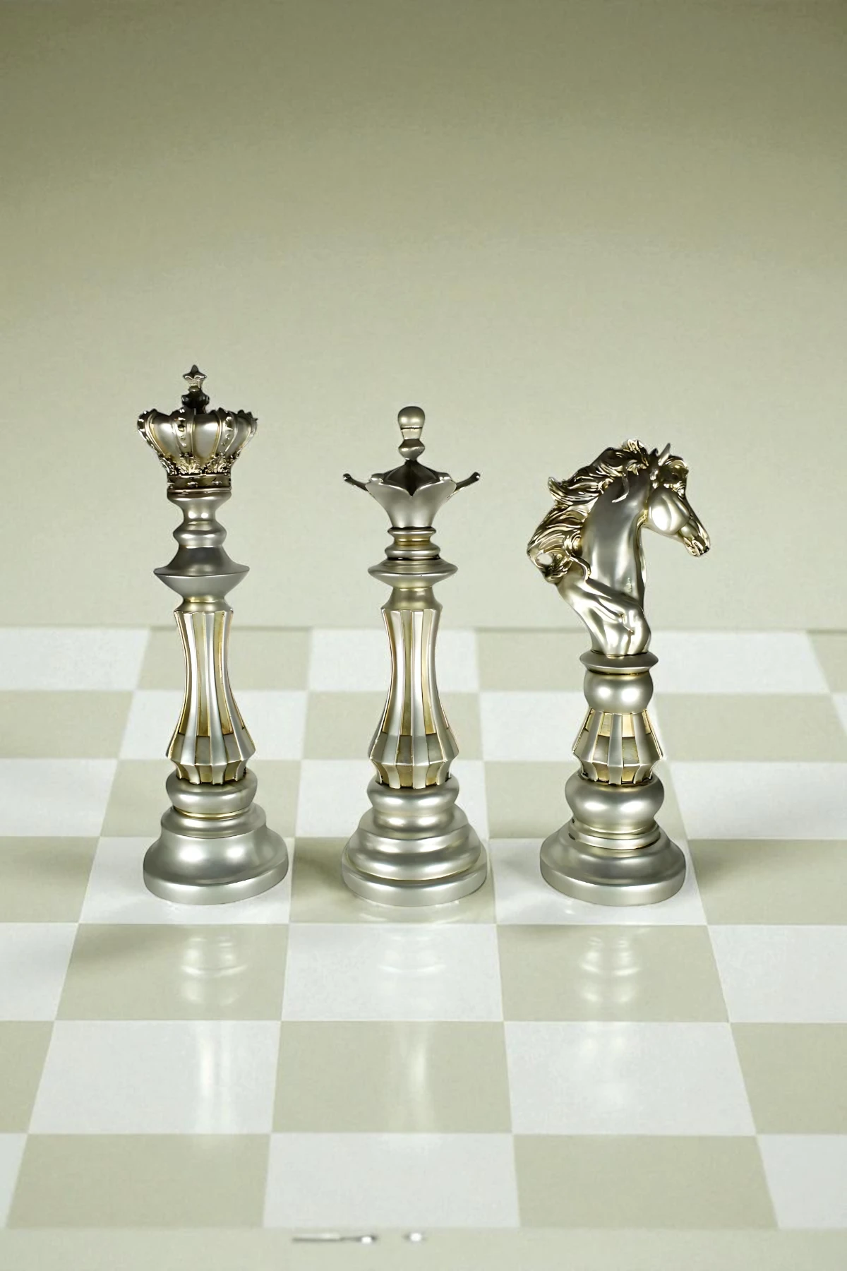 Dekoratif Satranç Takımı Biblo Seti - Gümüş