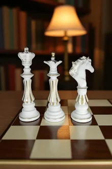 Dekoratif Satranç Takımı Biblo Seti - Beyaz