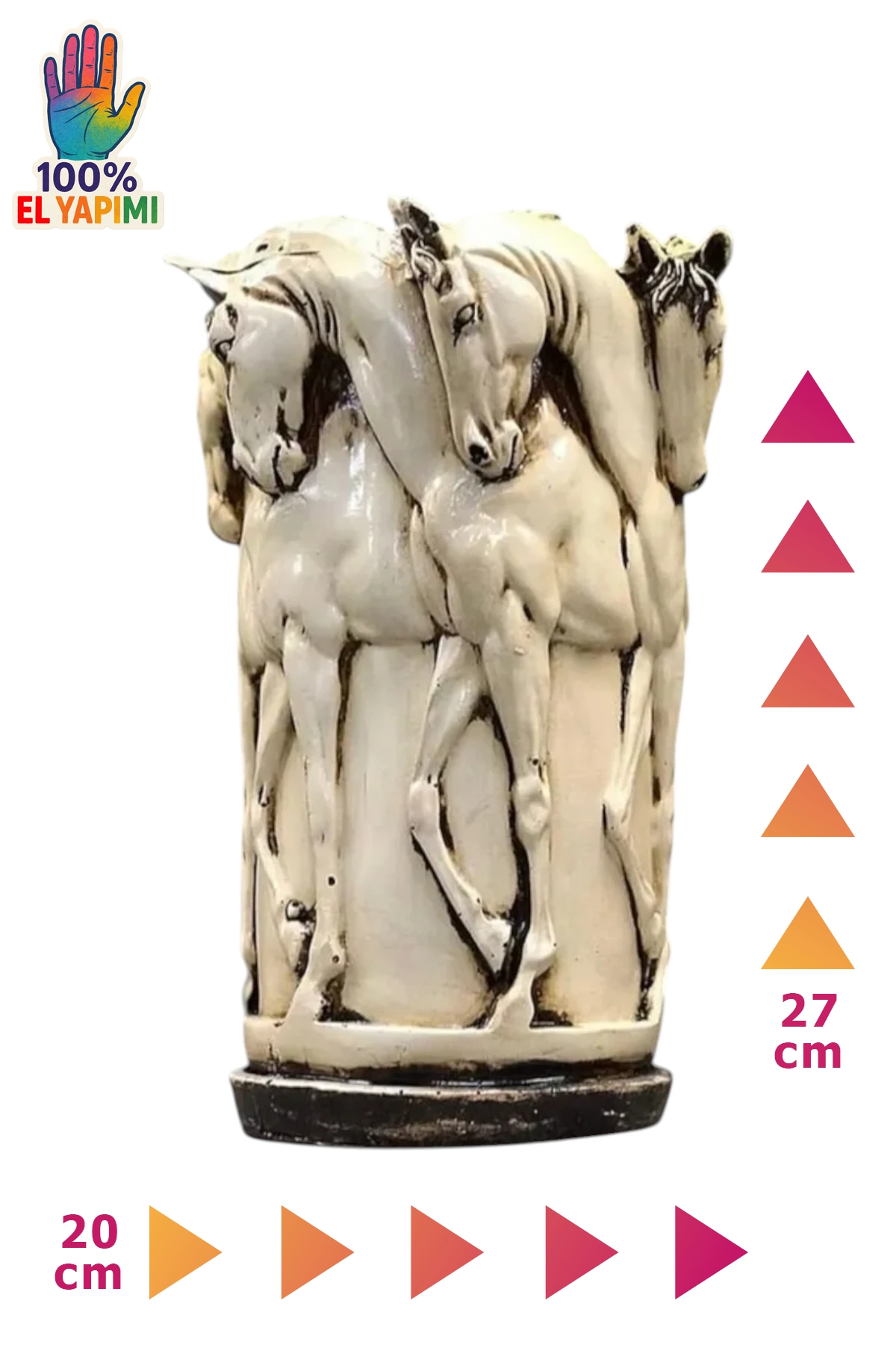 Atlı Vazo Heykeli - Beyaz