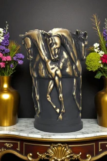 Atlı Vazo Heykeli - Siyah/Altın