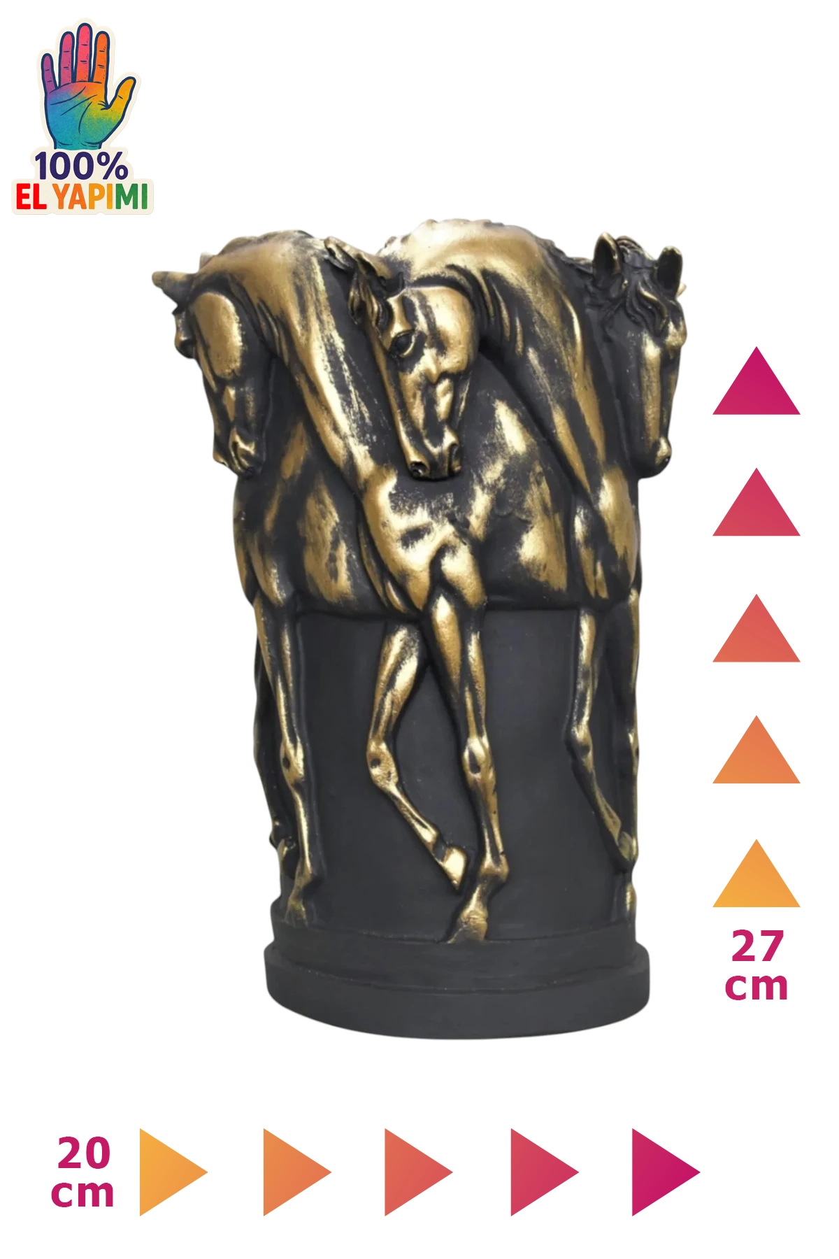 Atlı Vazo Heykeli - Siyah/Altın