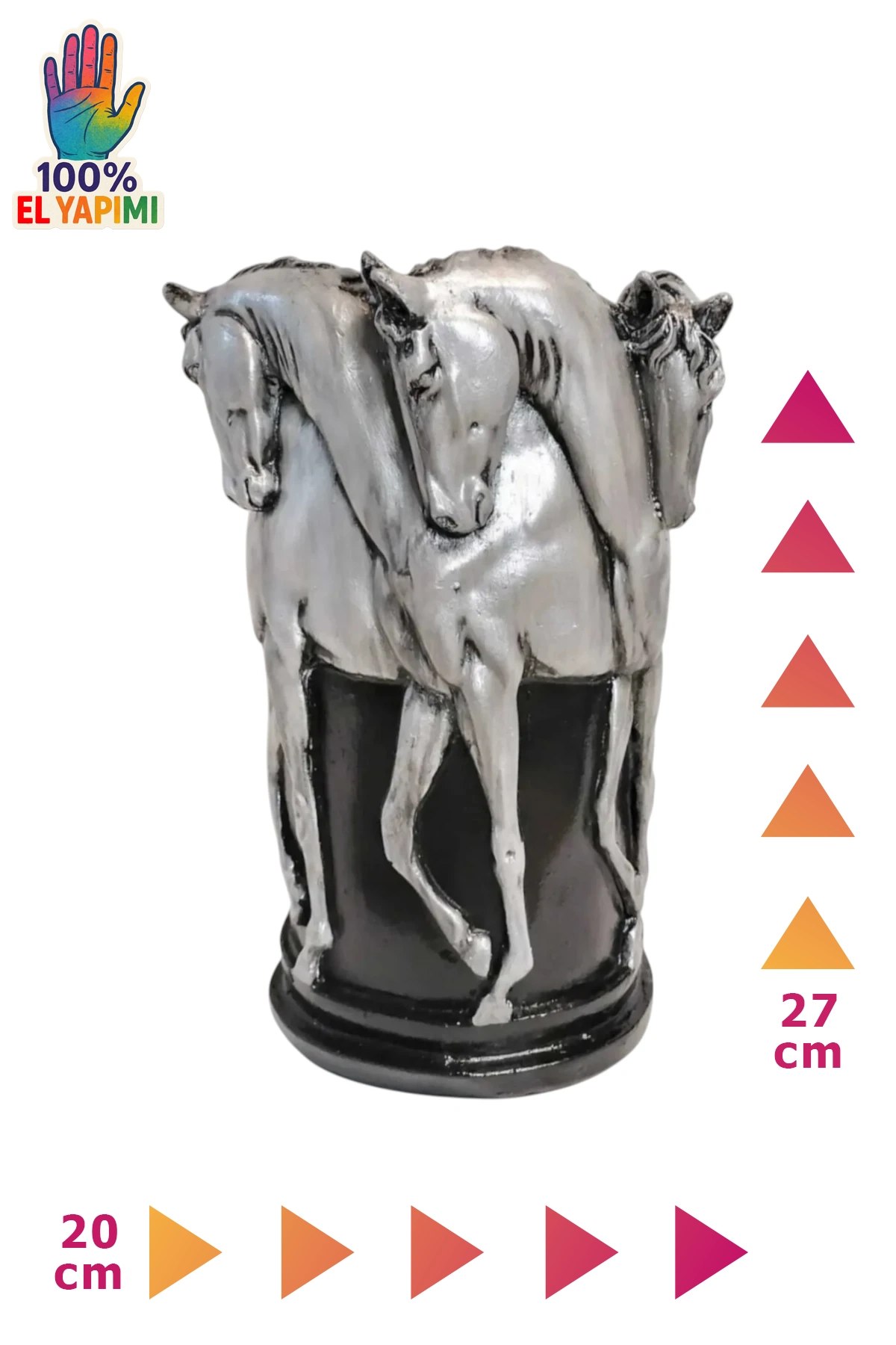 Atlı Vazo Heykeli - Siyah/Gümüş