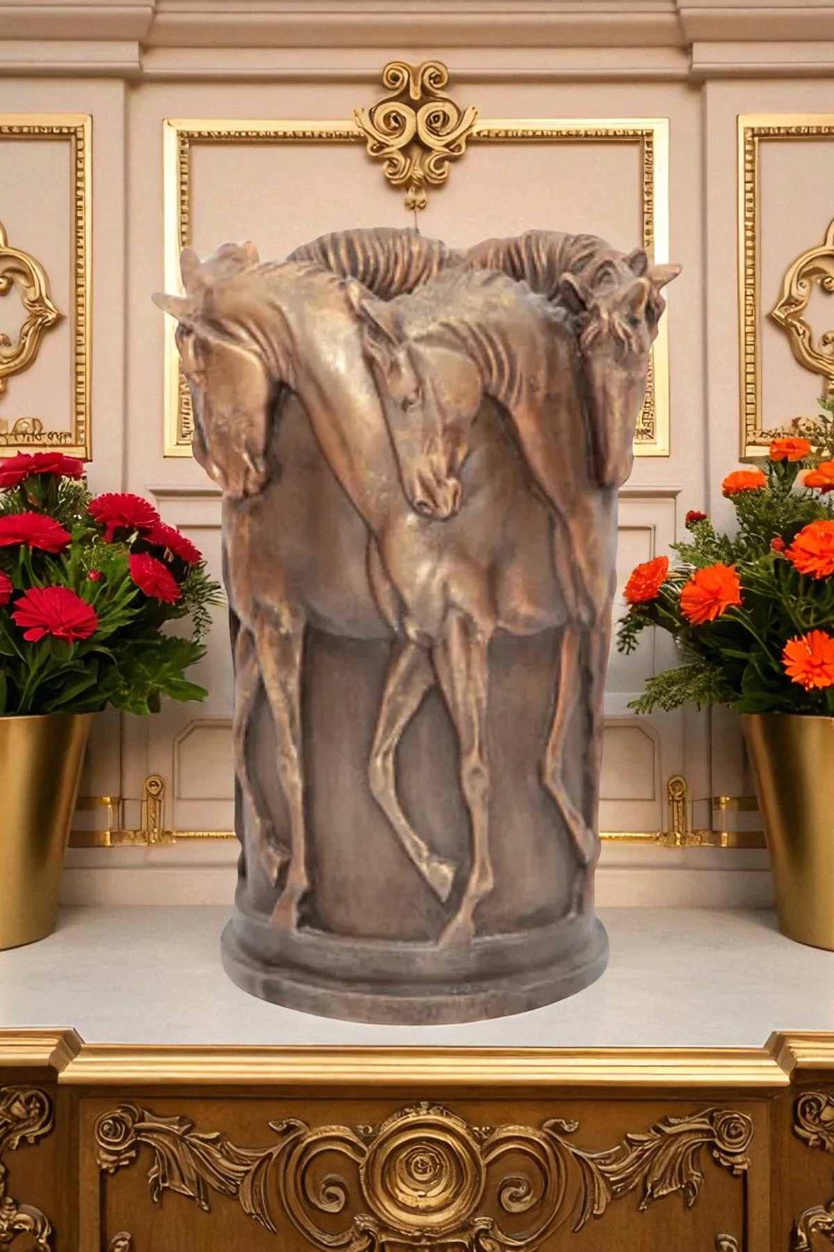 Atlı Vazo Heykeli - Bronz