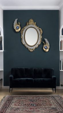 Dekoratif Ayna ve Polyester Nazar Boncuklu Kuğular - Altın
