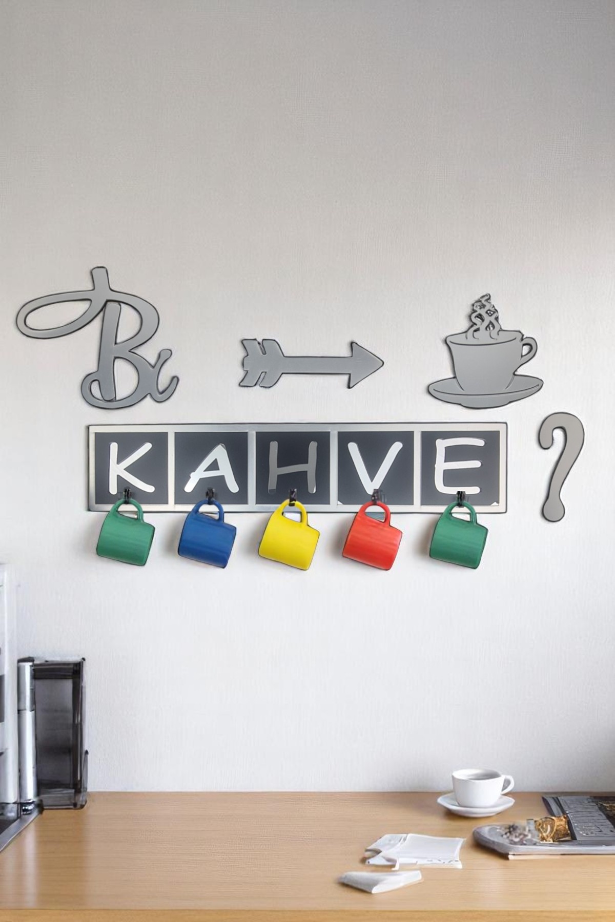 Bi Kahve Mutfak Fincan ve Kupa Askılığı - Gümüş