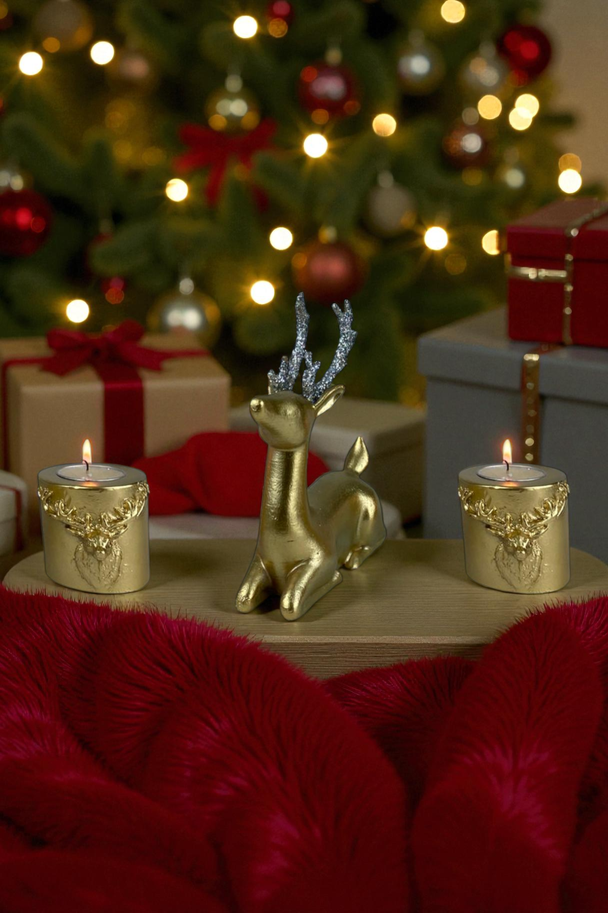 Yılbaşı Ceylan Mumluk Seti - Altın