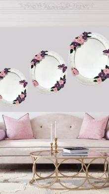 Dekoratif Çiçek ve Kelebekli Polyester Üçlü Ayna