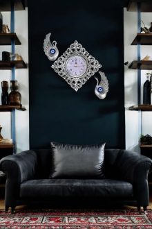 Dekoratif Duvar Saati ve Polyester Nazar Boncuklu Kuğular - Gümüş