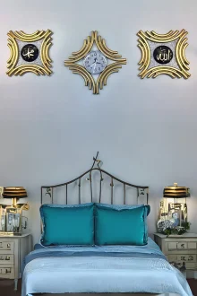 Dekoratif Polyester Allah ve Hz. Muhammed Lafzı ve Modern Duvar Saati