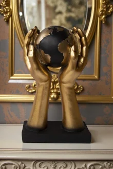 Dünya Tutan El Heykeli - Altın/Siyah