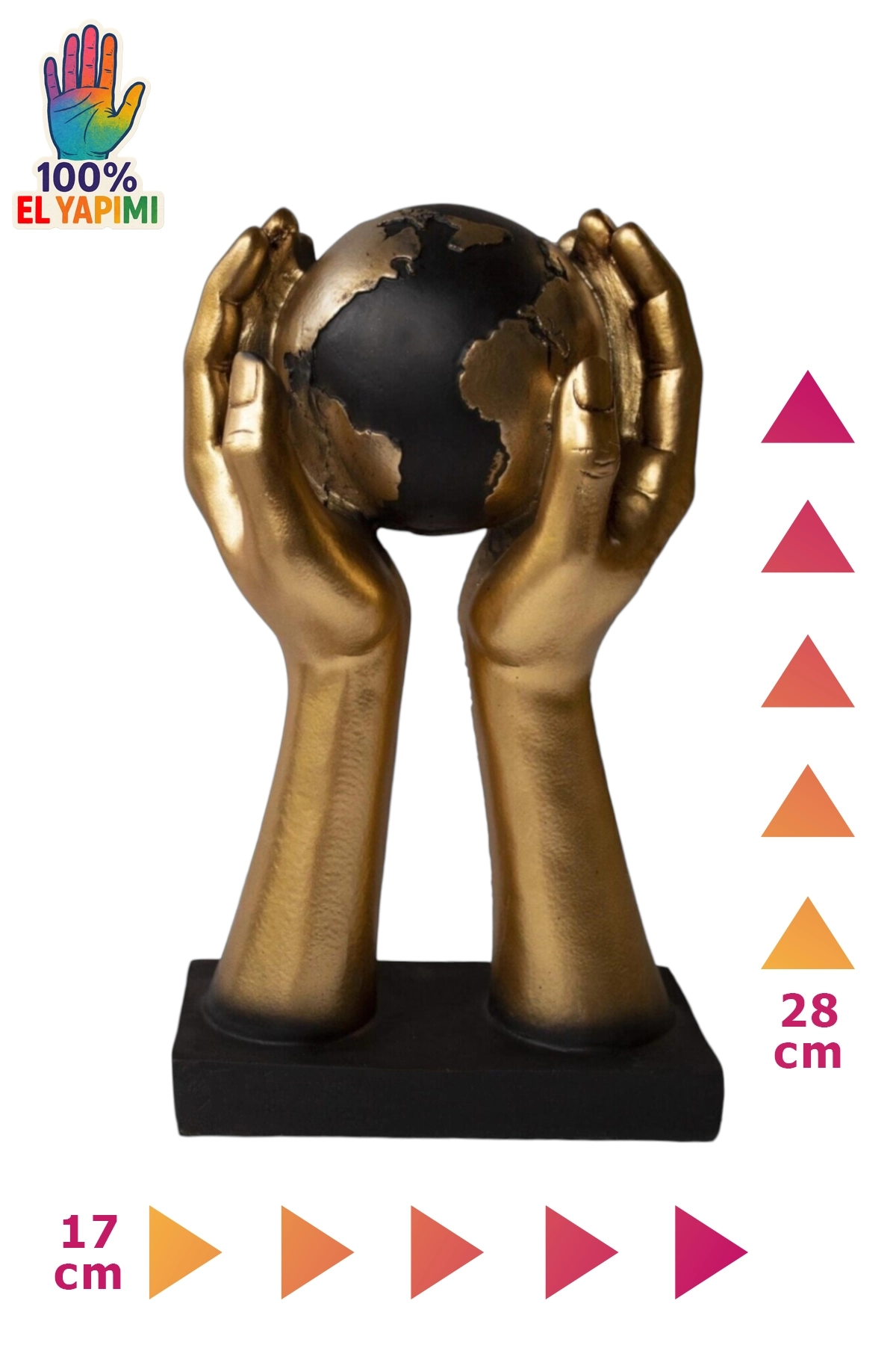Dünya Tutan El Heykeli - Altın/Siyah