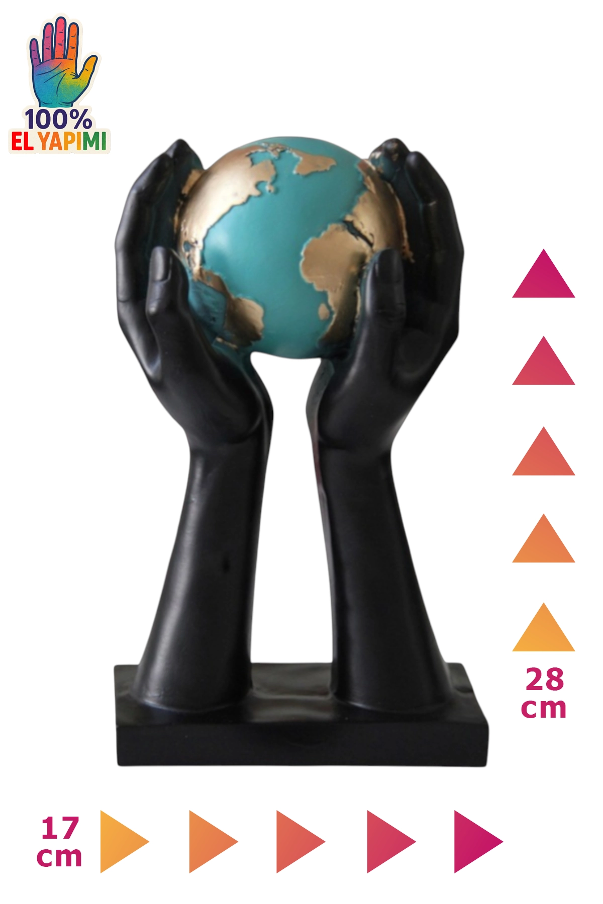 Dünya Tutan El Heykeli - Siyah/Mavi