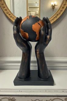 Dünya Tutan El Heykeli - Siyah/Bronz