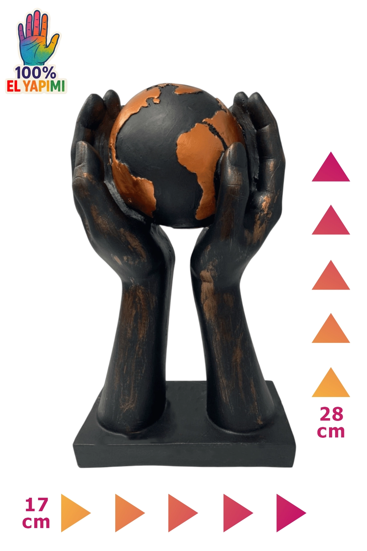 Dünya Tutan El Heykeli - Siyah/Bronz