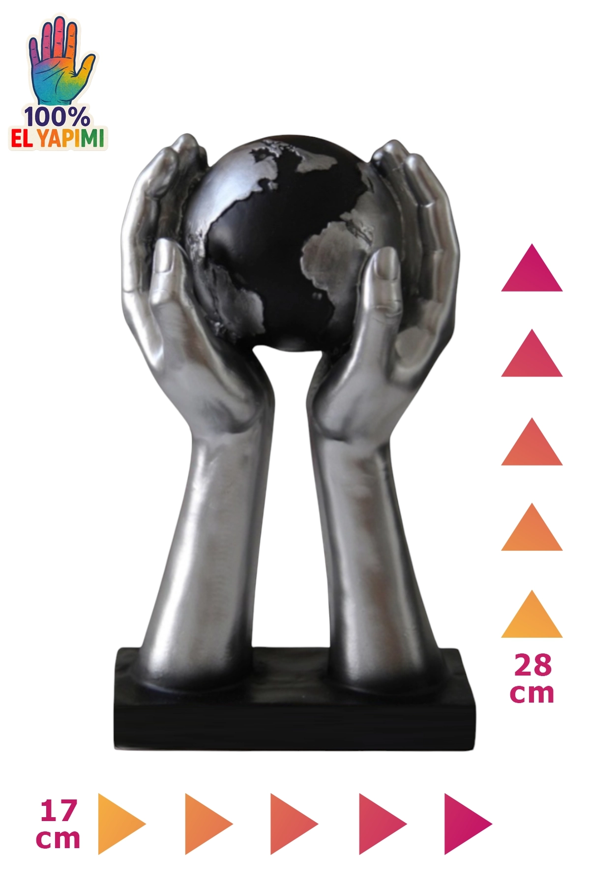 Dünya Tutan El Heykeli - Gümüş/Siyah