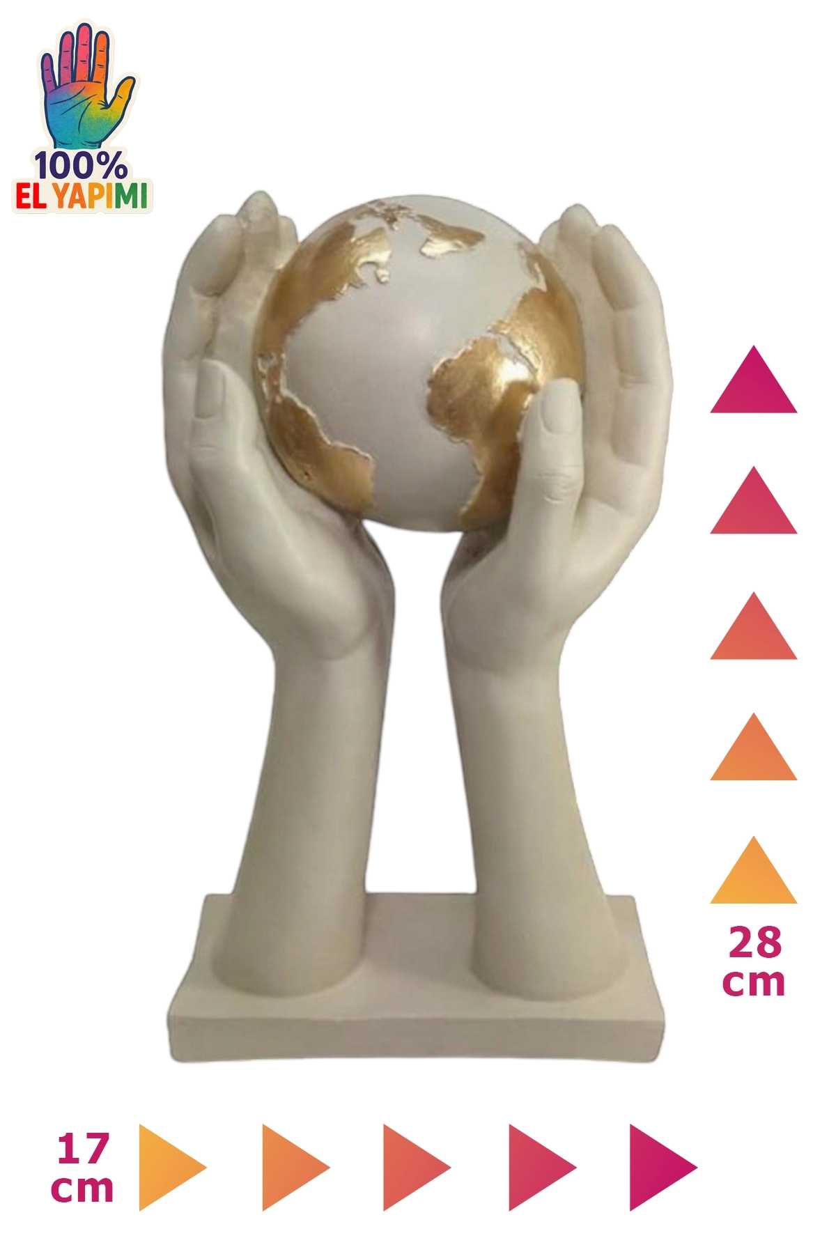 Dünya Tutan El Heykeli - Beyaz/Altın