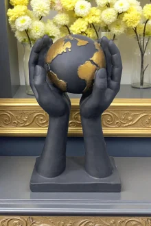 Dünya Tutan El Heykeli - Antrasit/Altın