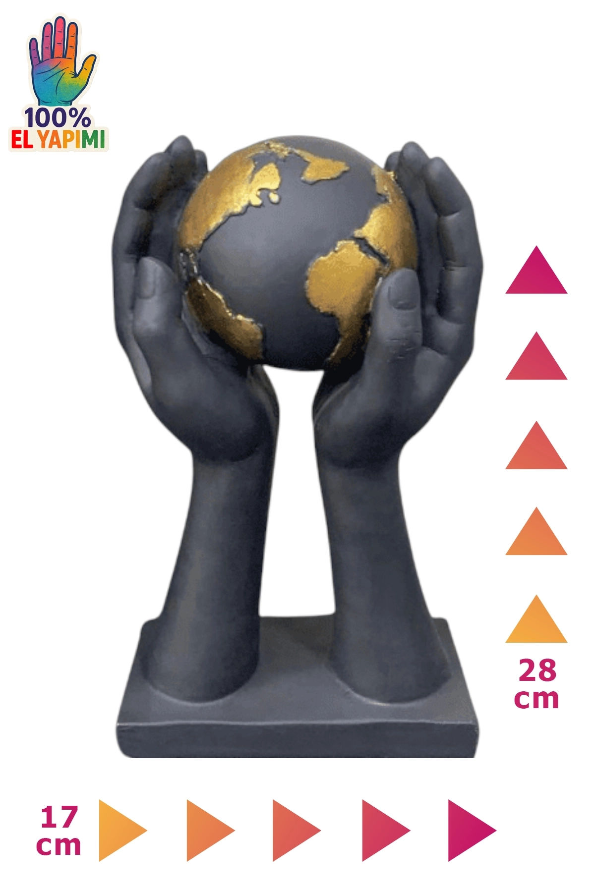 Dünya Tutan El Heykeli - Antrasit/Altın