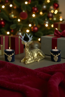 Yılbaşı Geyik Mumluk Seti - Altın/Siyah